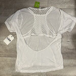 LNA White Mesh Detail Women's Top